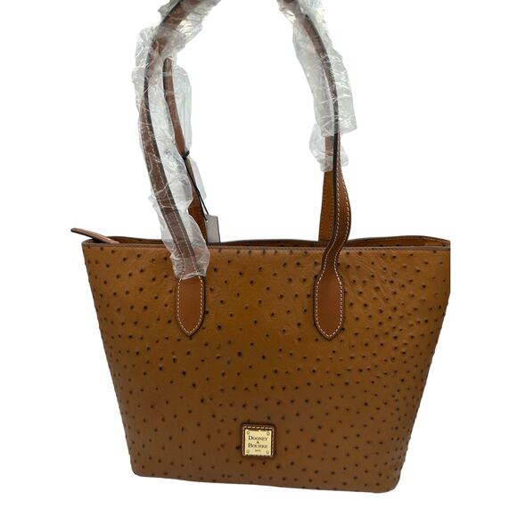 Dooney & Bourke Ostrich Embossed Leather Handbag Tote in Caramel New with tags - Picture 1 of 8